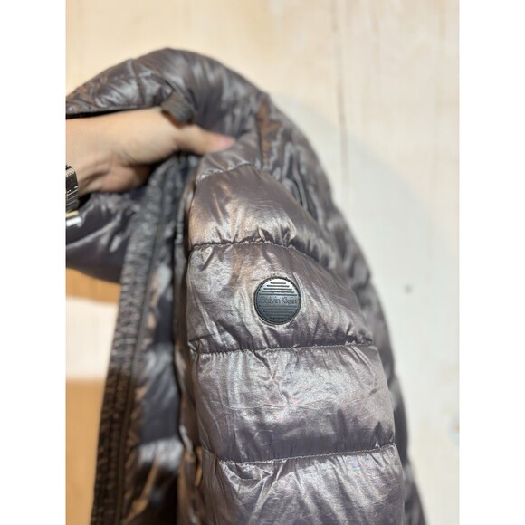 Calvin Klein Premium Down Packable Quilted Hooded Silver Puffer Jacket M - Picture 14 of 14